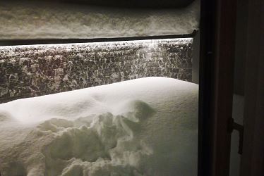 Snow in Sauna Outside Area